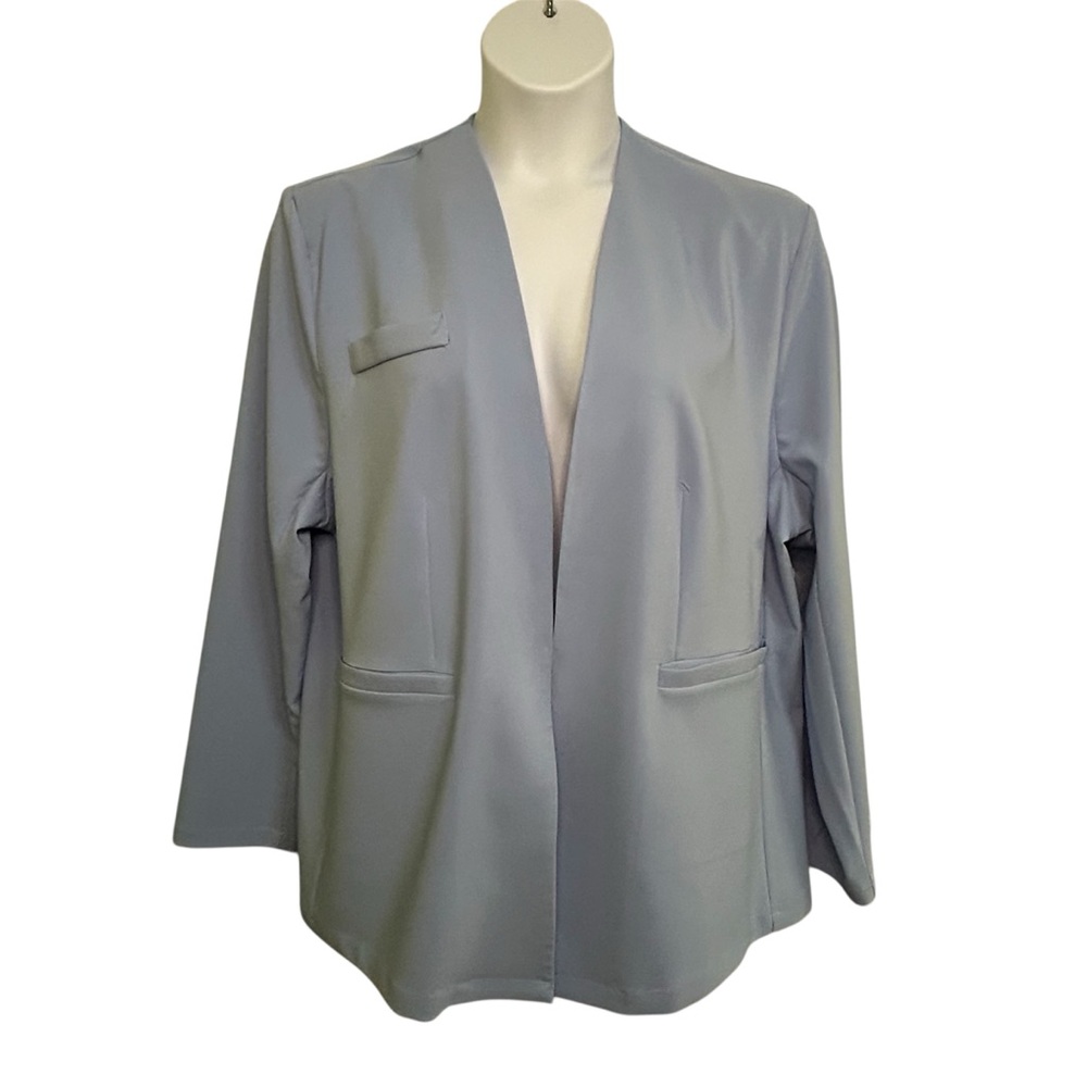 Stylewe Women’s Blazer Blue Long Sleeve Collarless Business Career Stylish Sz 2X